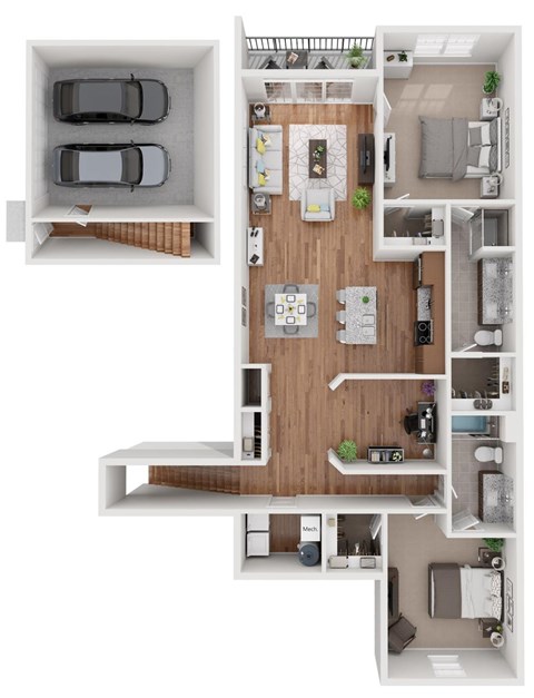 Floor plan for 2 beds, 2 baths, 1503 sqft